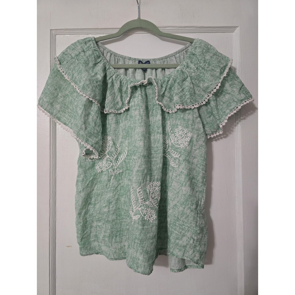 Democracy Shirt Women's Large Green Peter Pan Collar